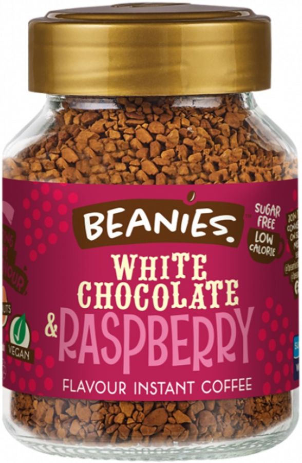 Beanies White Chocolate Raspberry smaksatt snabbkaffe 50 g