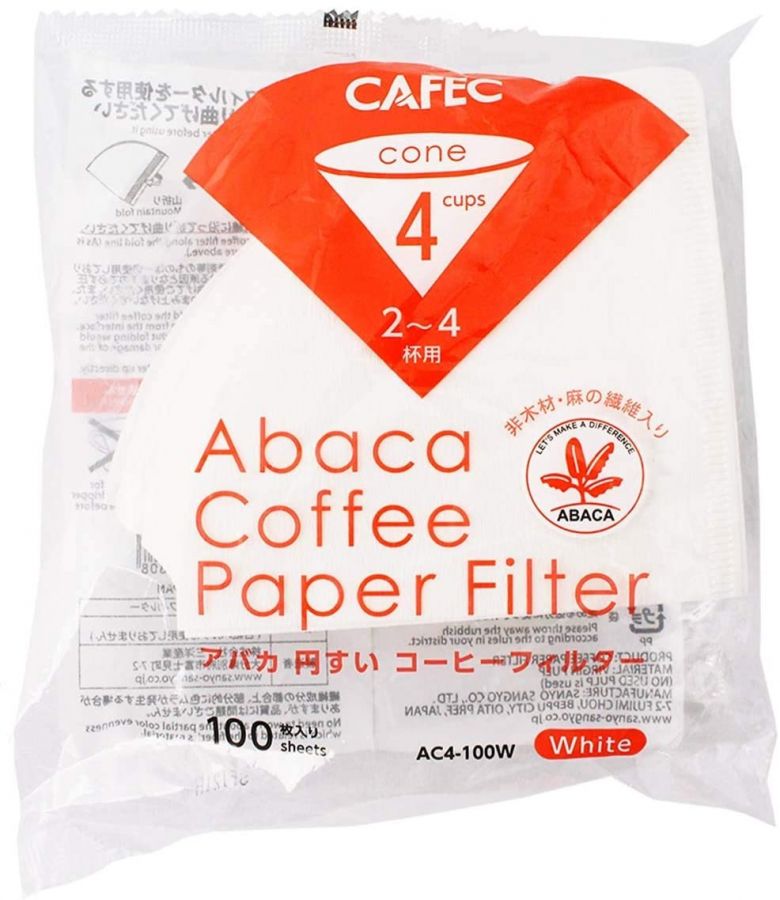 CAFEC ABACA Cone-Shaped Filter Paper 4 Cup, White 100 pcs