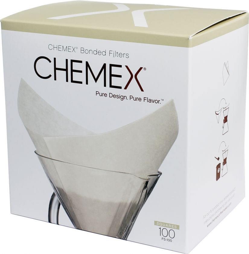 Chemex Pre-Folded Squares Paper Filters for 6, 8 and 10 Cup Coffee Maker, 100 pcs