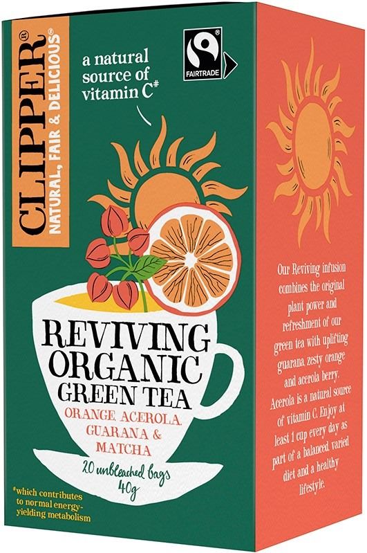 Clipper Organic Green Tea Reviving Orange, Acerola, Guarana & Matcha 20 tepåsar
