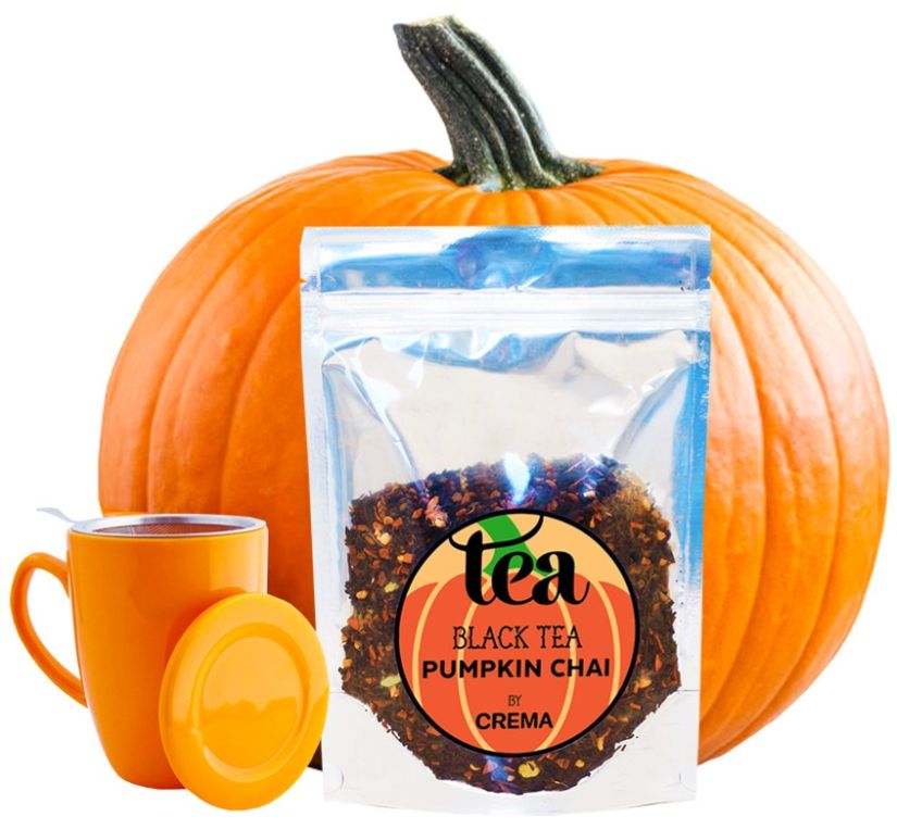 Crema Black Tea Pumpkin Chai 125 g + Shamila teemuki, oranssi 350 ml