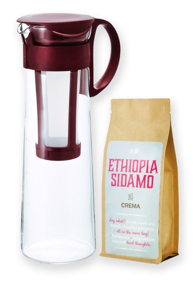 Hario Mizudashi Cold Brew -kahvikannu ruskea 1 l + Crema Ethiopia Sidamo 250 g
