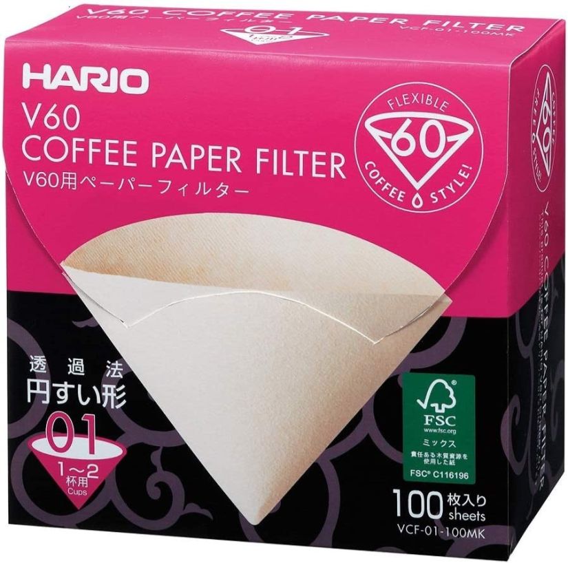 Hario V60 Misarashi Size 01 Brown Coffee Paper Filters 100 pcs Box
