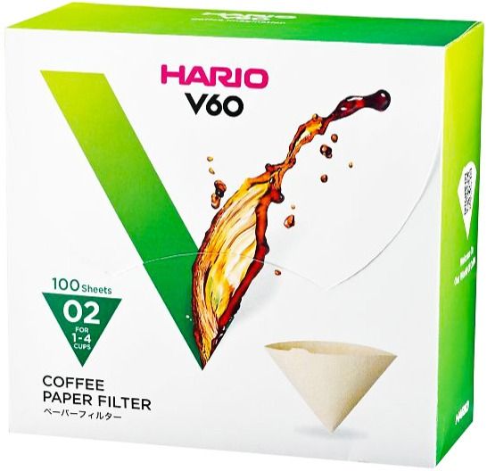 Hario V60 Misarashi oblekta kaffefilter storlek 02, 100 st i låda