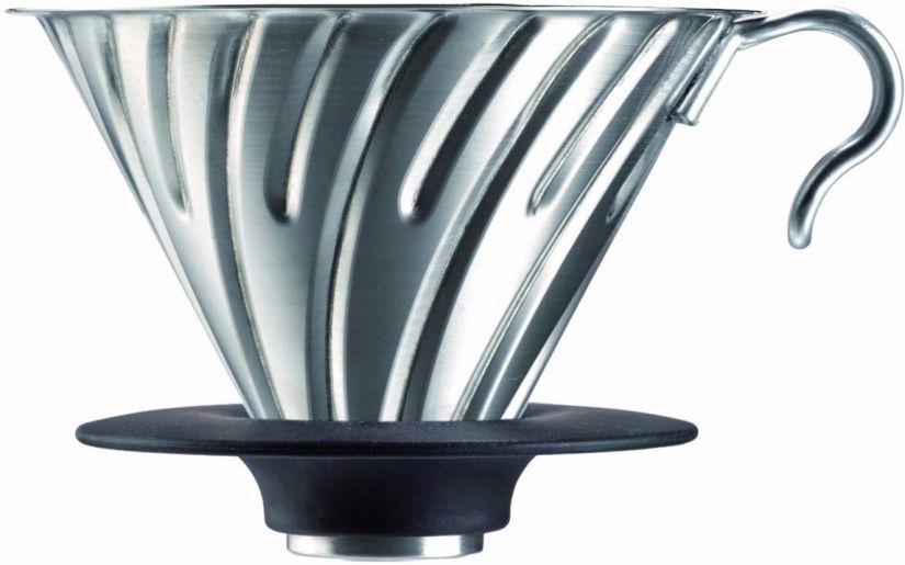 Hario Hario V60 Dripper koko 02 teräksinen suodatinsuppilo silikonikauluksella