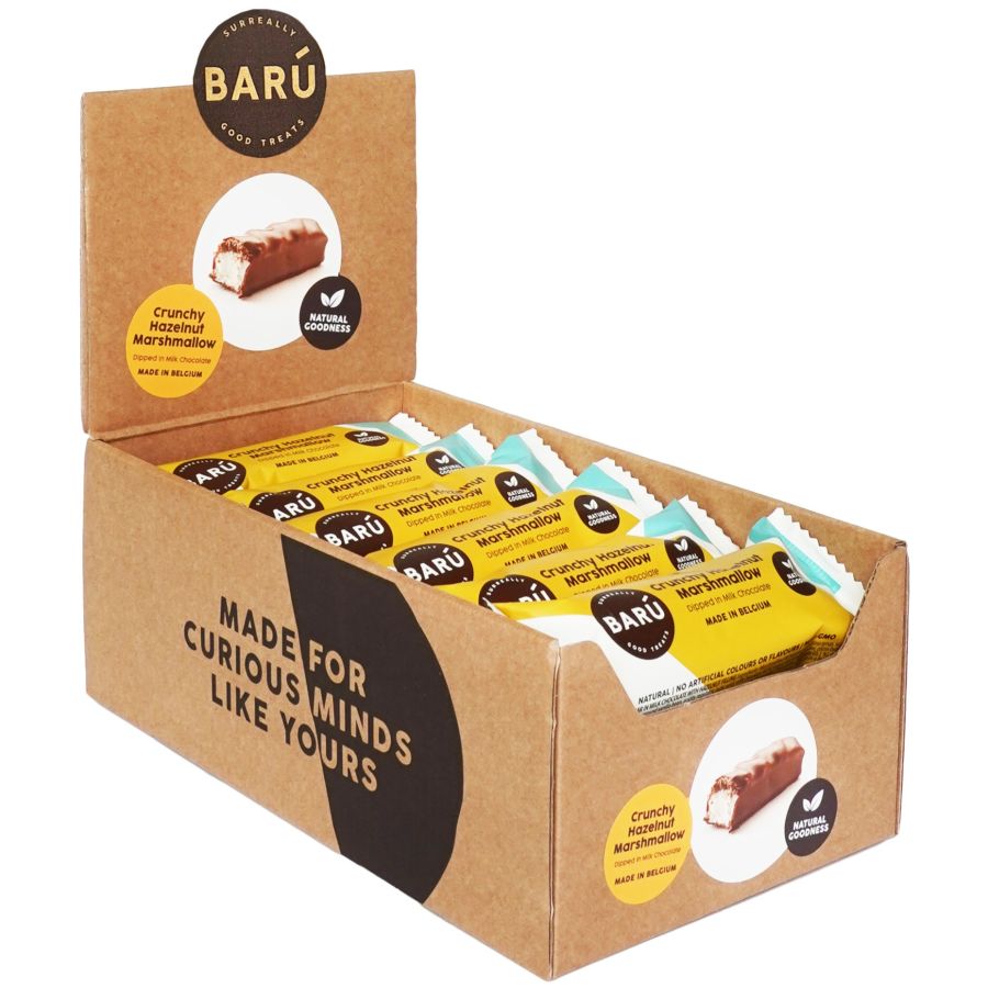 Barú Crunchy Hazelnut maitosuklaa-vaahtokarkkipatukka 30 g - 18 kpl laatikko