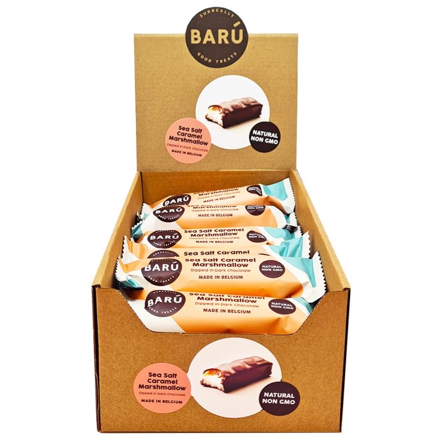 Barú Mörk Choklad Havssalt & Caramel marshmallow bar 30 g - 18 st. i låda