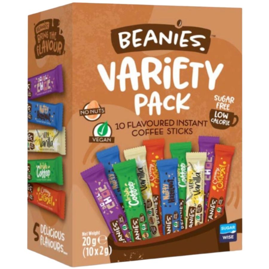 Beanies Variety Pack smaksatt snabbkaffe, 10 portionsförpackningar