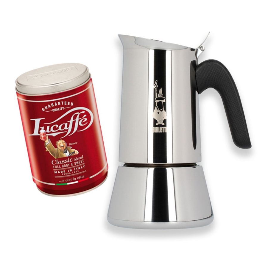 Bialetti Venus 6 koppars mokabryggare + Lucaffé Classic 250 g malet kaffe