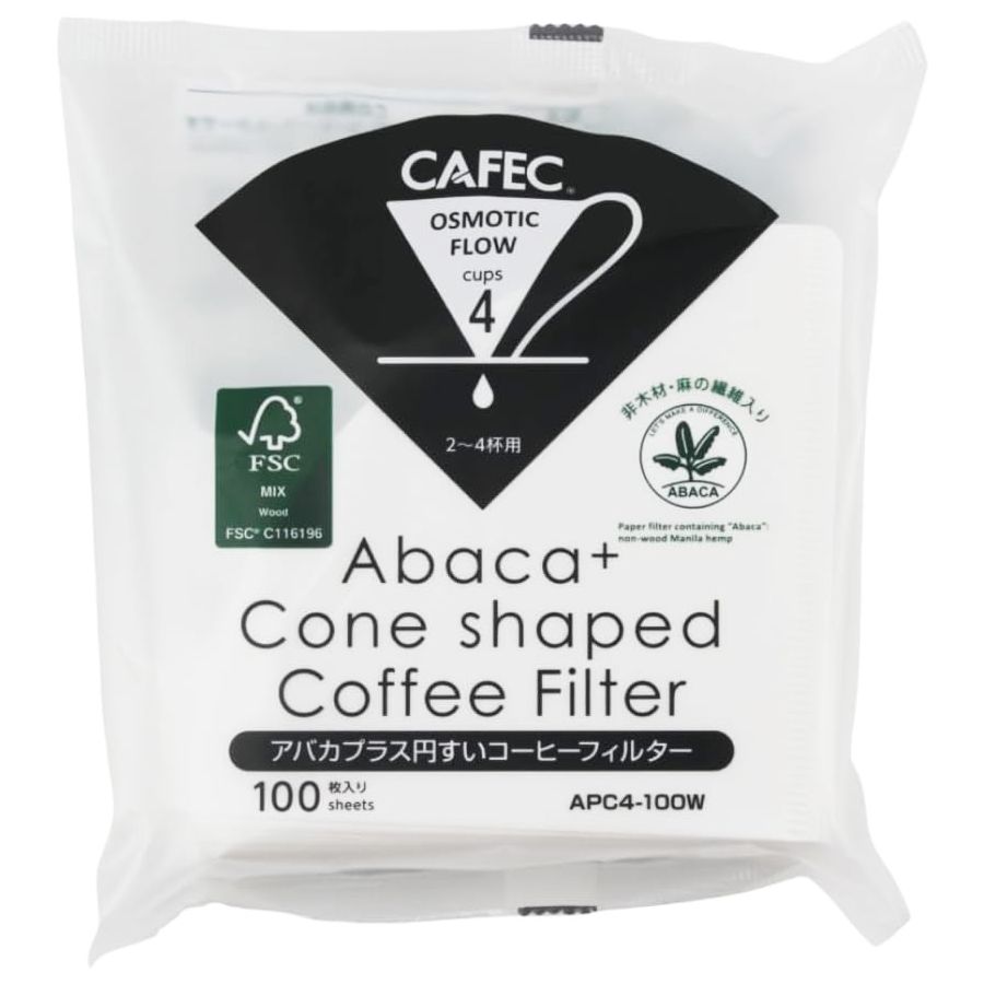 CAFEC Abaca+ Cone Shaped Coffee Filter suodatinpaperi 4 kuppia, valkoinen 100 kpl