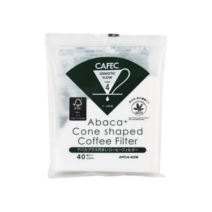 CAFEC Abaca+ Cone Shaped Coffee Filter suodatinpaperi 4 kuppia, valkoinen 40 kpl