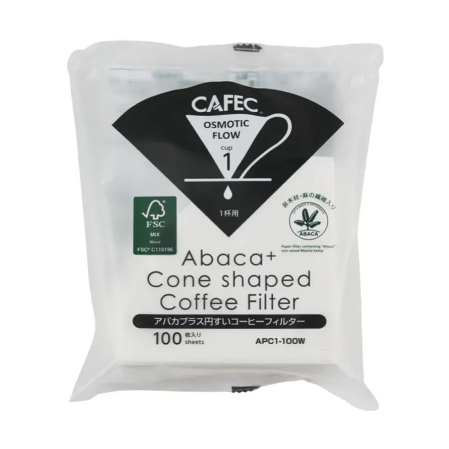 CAFEC Abaca+ Cone Shaped Coffee Filter suodatinpaperi 1 kuppi, valkoinen 100 kpl