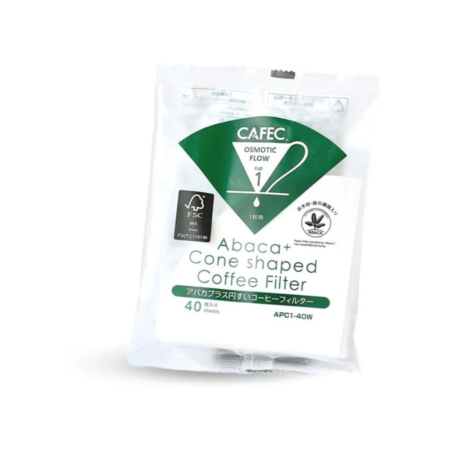 CAFEC Abaca+ Cone Shaped Coffee Filter suodatinpaperi 1 kuppi, valkoinen 40 kpl