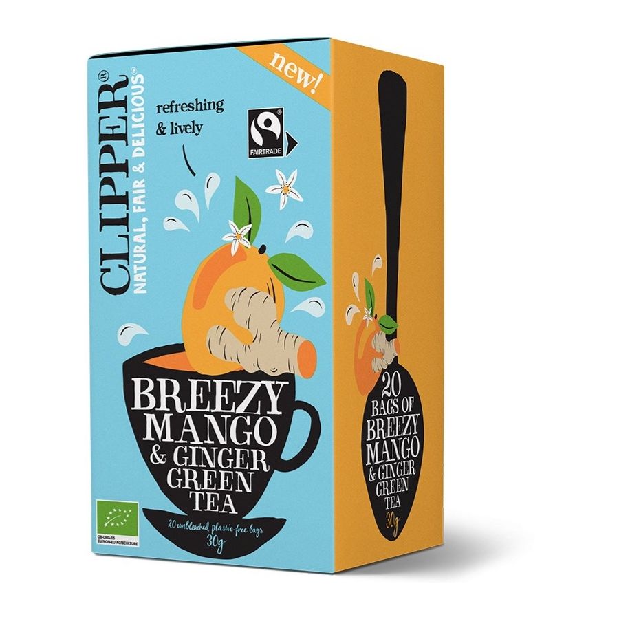 Clipper Breezy Mango & Ginger Organic Green Tea 20 teepussia