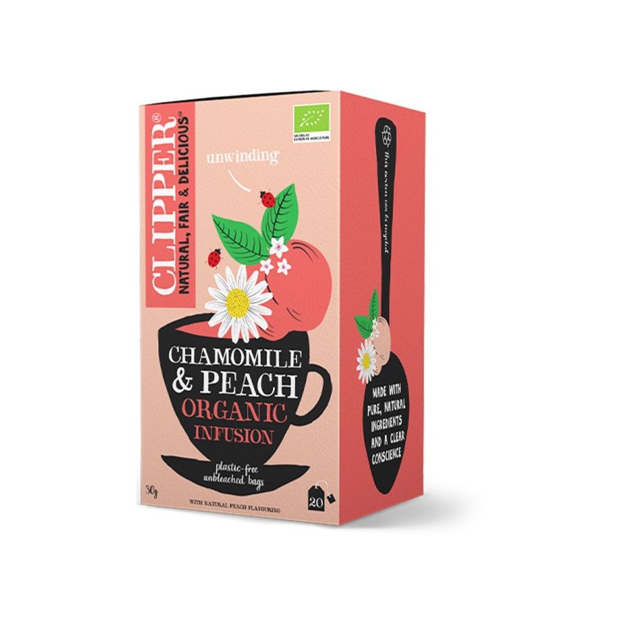 Clipper Chamomile And Peach Organic Infusion 20 teepussia