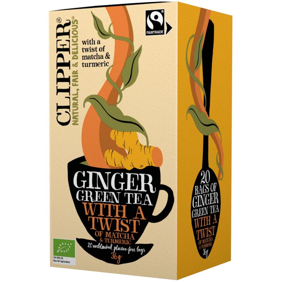 Clipper Organic Ginger Green Tea With A Twist Of Matcha & Turmeric, 20 teepussia