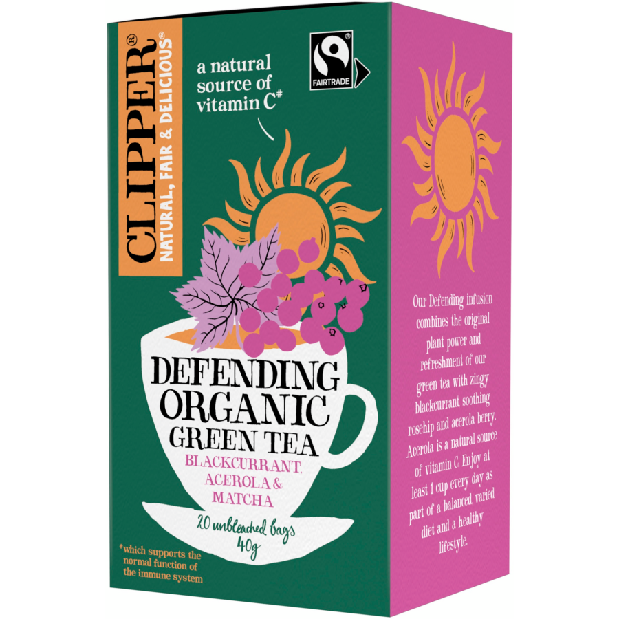 Clipper Organic Green Tea Defending Blackcurrant, Acerola & Matcha 20 teepussia