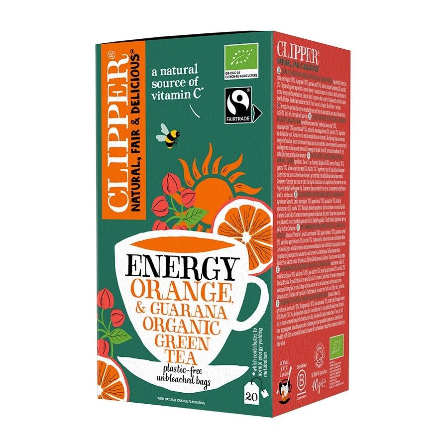 Clipper Organic Green Tea Energy Orange & Guarana 20 teepussia