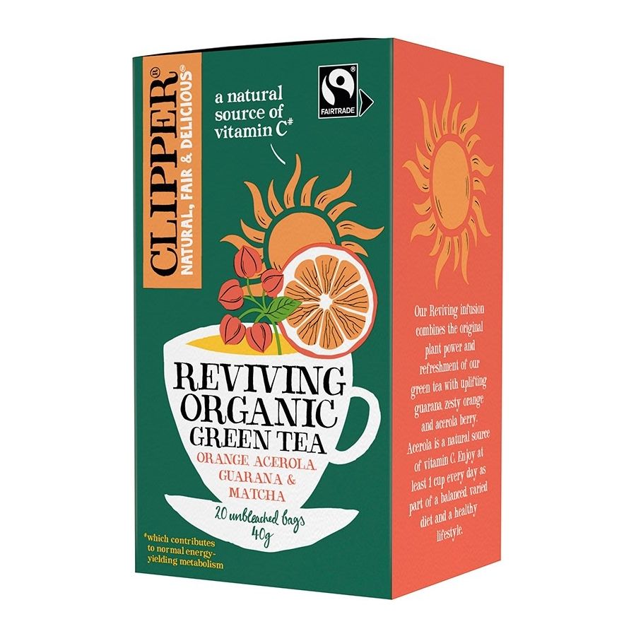 Clipper Organic Green Tea Reviving Orange, Acerola, Guarana & Matcha 20 teepussia
