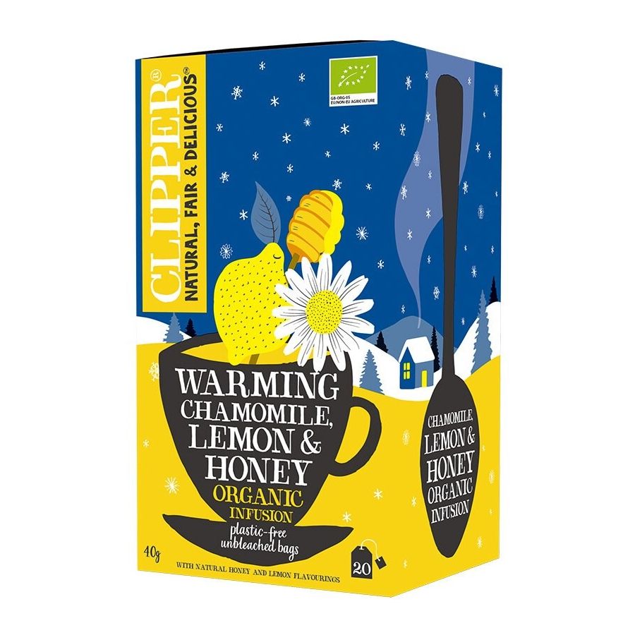 Clipper Organic Warming Chamomile, Lemon & Honey Infusion, 20 teepussia