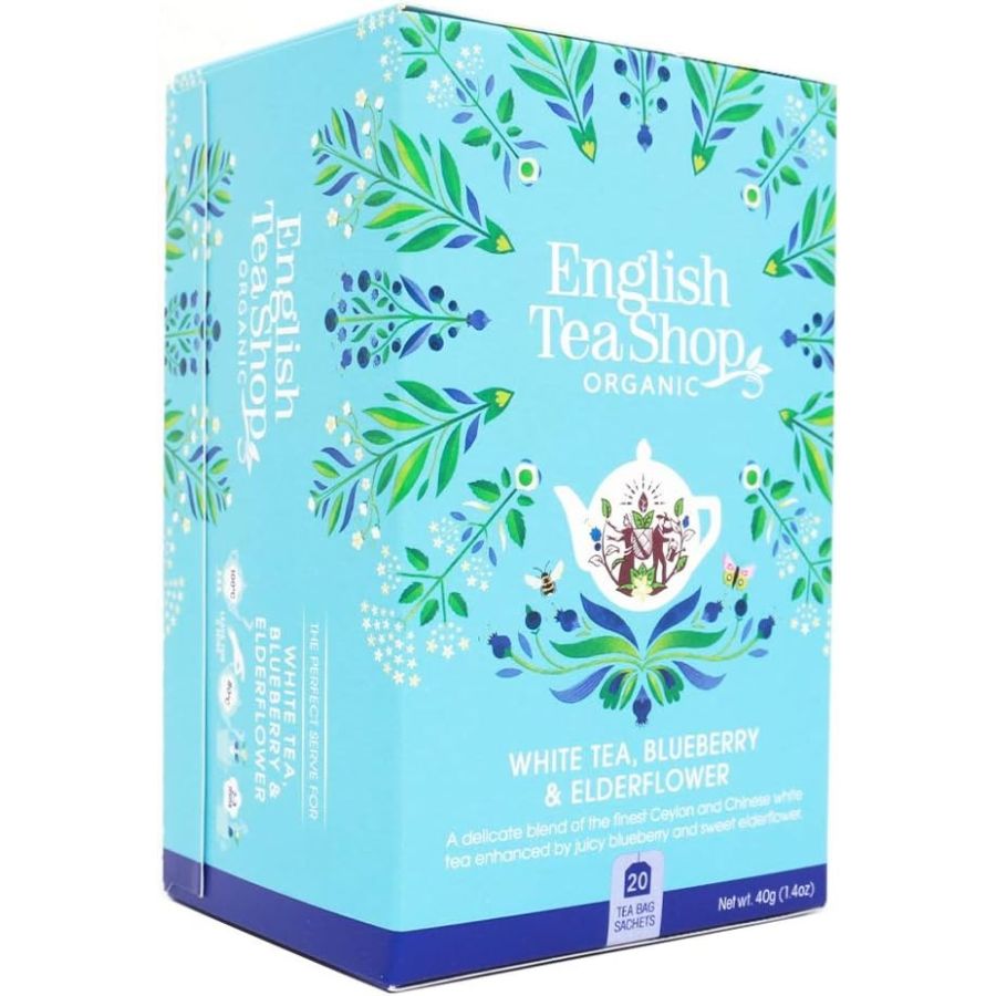 English Tea Shop Organic White Tea Blueberry & Elderflower, 20 teepussia