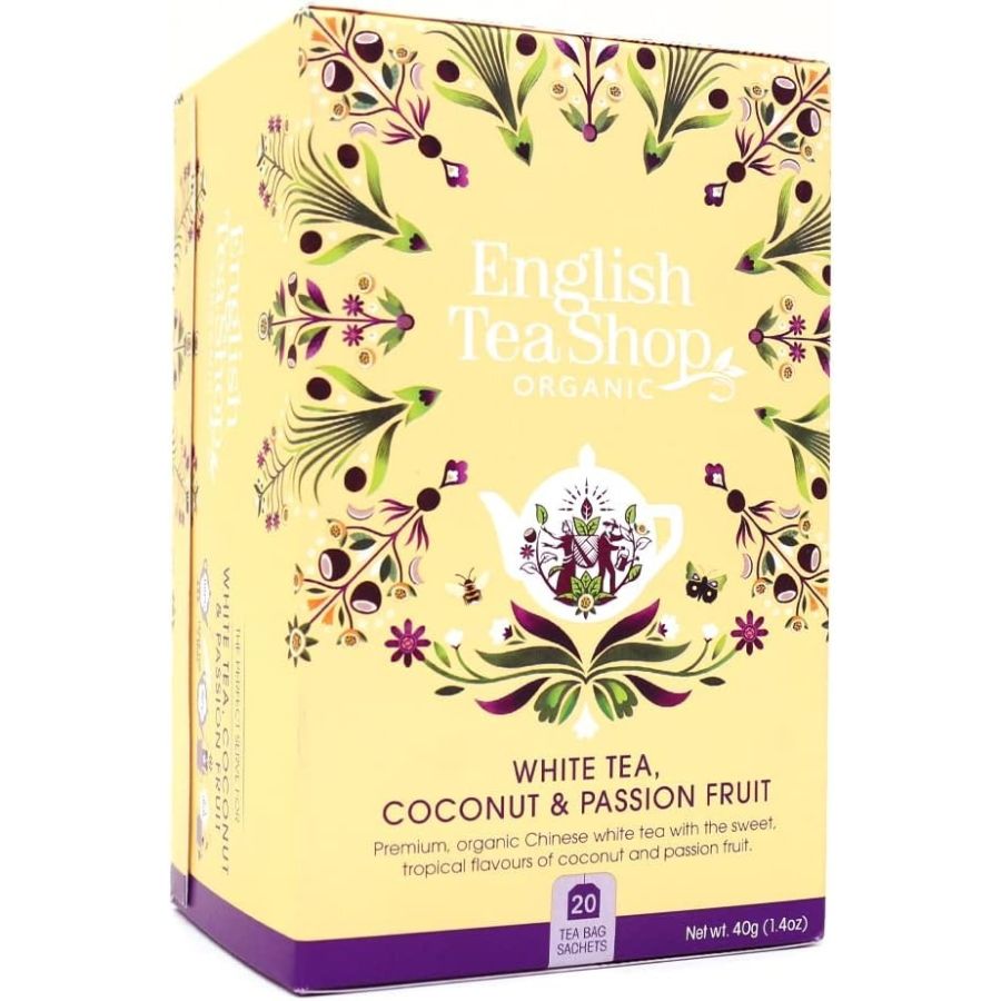 English Tea Shop Organic White Tea, Coconut & Passion Fruit, 20 teepussia