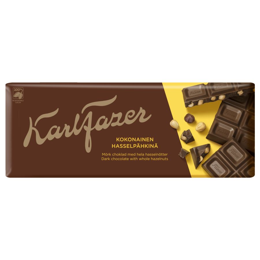 Karl Fazer Dark Chocolate Whole Hazelnuts Chocolate Bar 200 g
