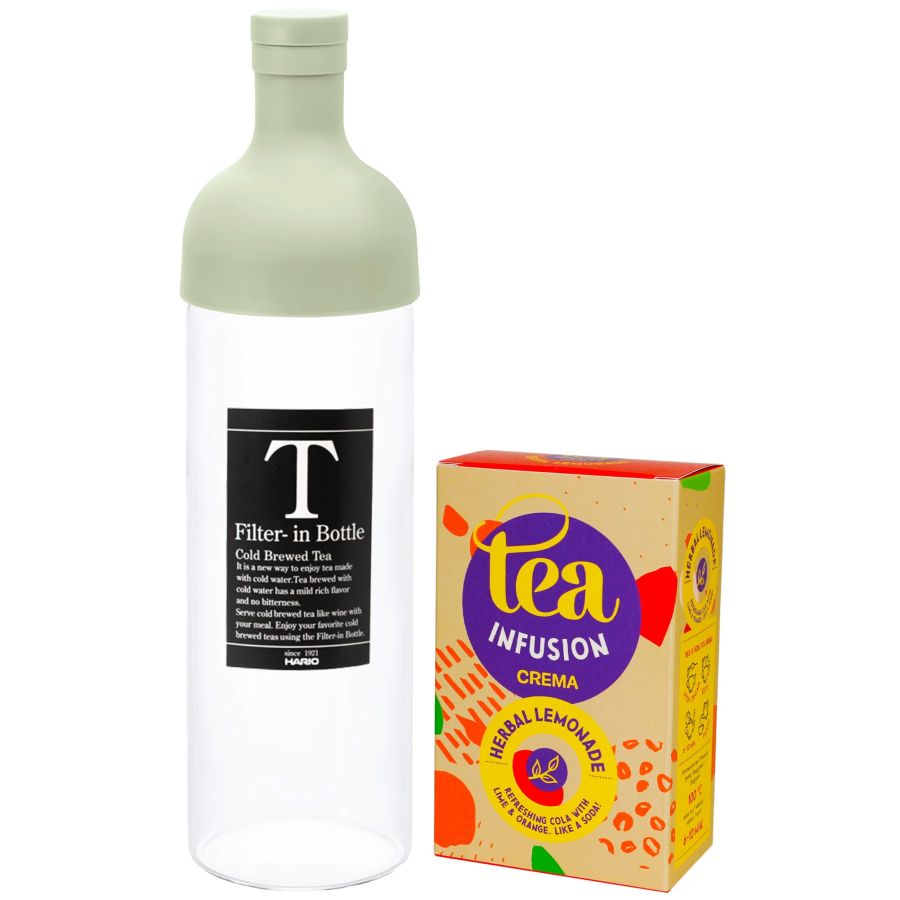 Hario Filter-In-Bottle -teepullo 750 ml + Crema Herbal Lemonade 75 g