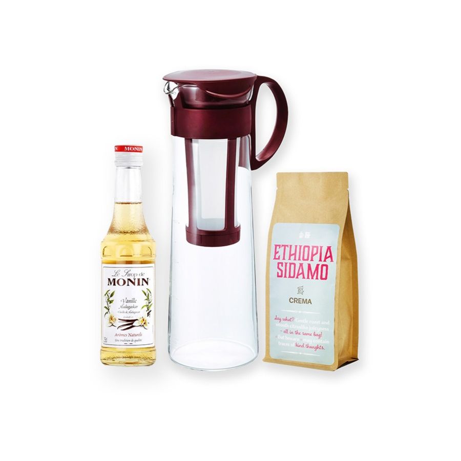 Hario Mizudashi Cold Brew Coffee Pot 1 l + Crema Ethiopia Sidamo 250 g + Monin Vanilla 250 ml