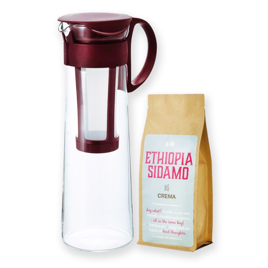 Hario Mizudashi Cold Brew kahvikannu ruskea 1 l + Crema Ethiopia Sidamo 250 g