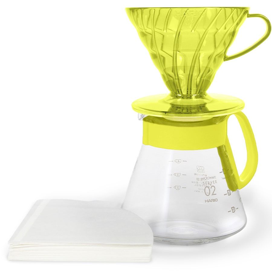 Hario V60 Dripper & Server Set -kaffeset storlek 02, Sunflower Yellow