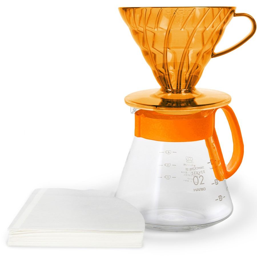 Hario V60 Dripper & Server Set- kaffeset storlek 02, Koi Orange
