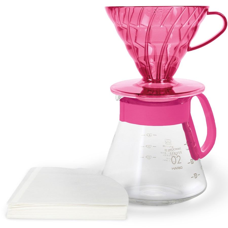 Hario V60 Dripper & Server Set -kahvisetti koko 02, Flamingo pink