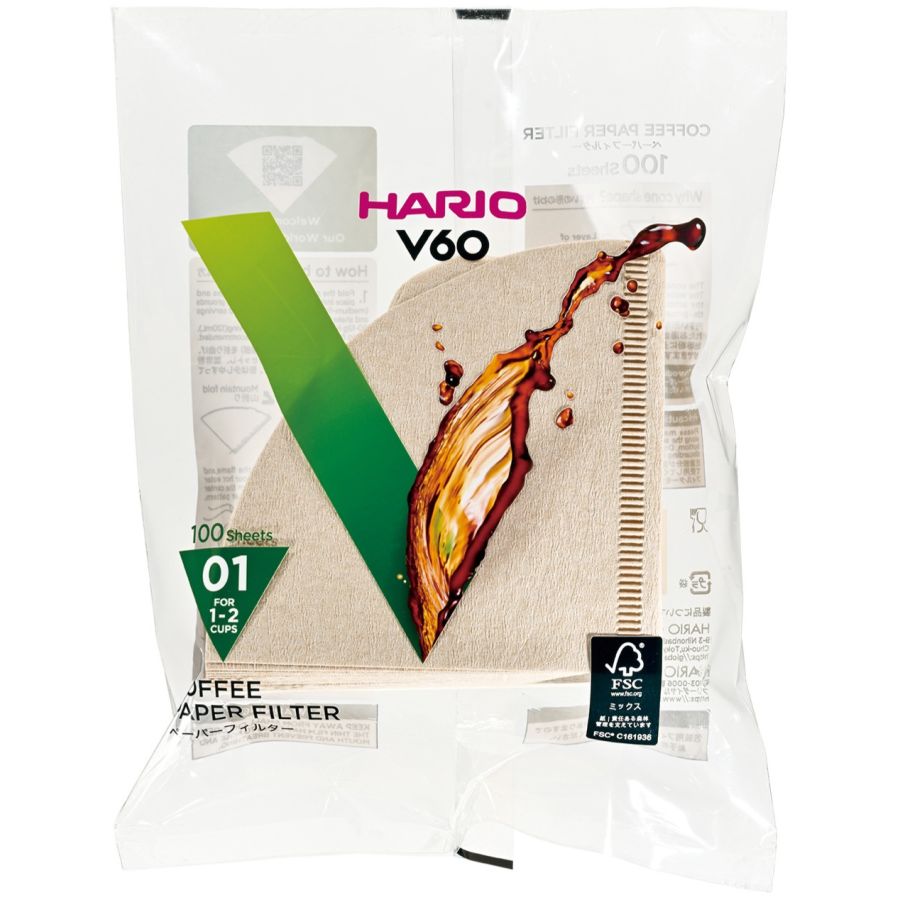 Hario V60 Misarashi ruskea suodatinpaperi koko 01, 100 kpl
