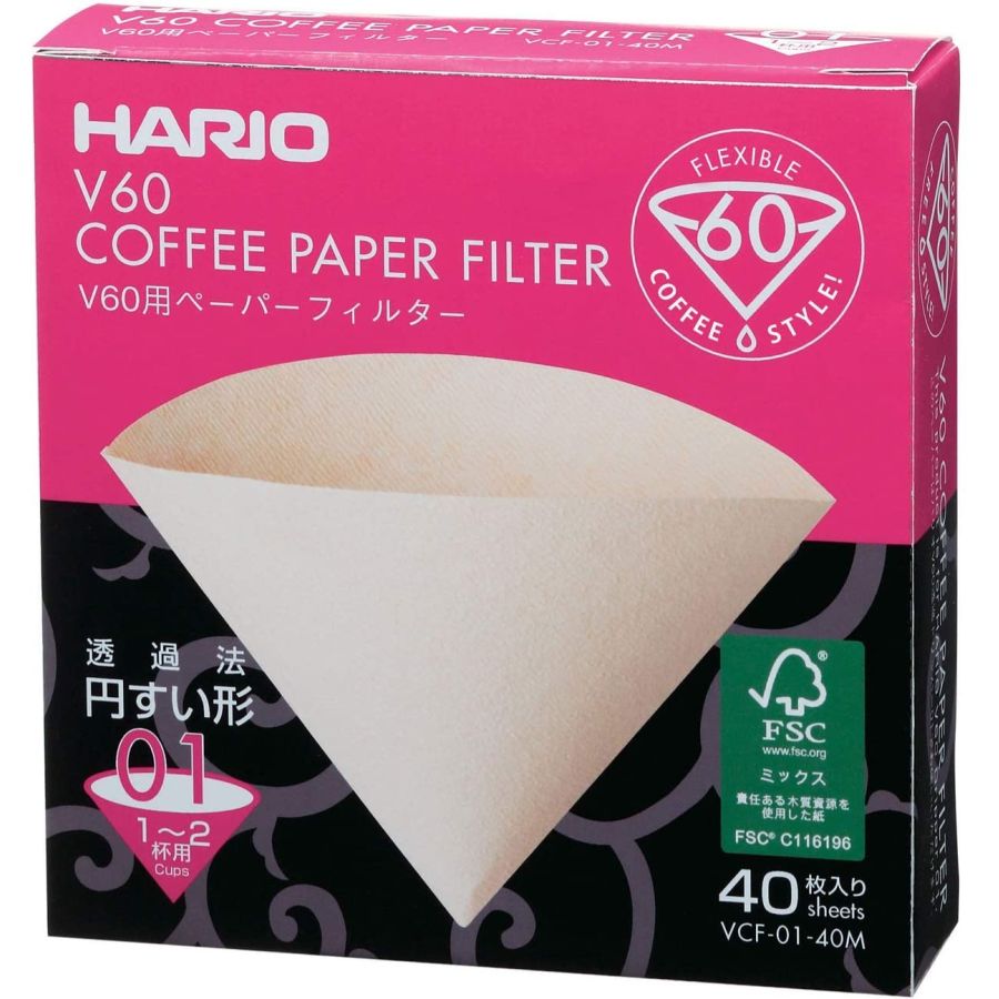 Hario V60 Misarashi ruskea suodatinpaperi koko 01, 40 kpl laatikko