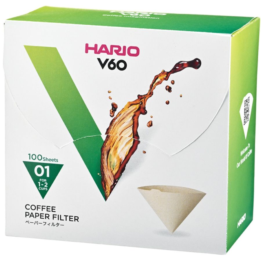 Hario V60 Misarashi oblekt kaffefilter storlek 01, 100 st i låda