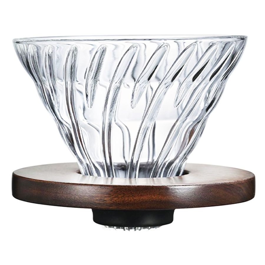Hario V60 Walnut Wood Dripper koko 02 lasinen suodatinsuppilo