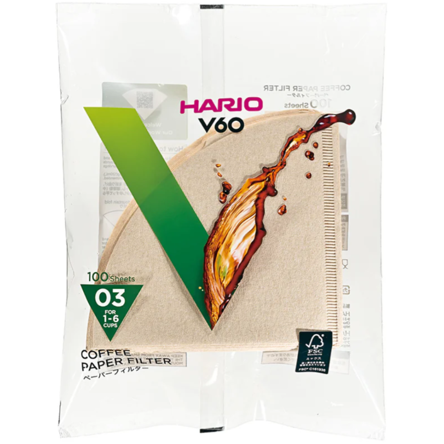 Hario V60 Misarashi ruskea suodatinpaperi koko 03, 100 kpl