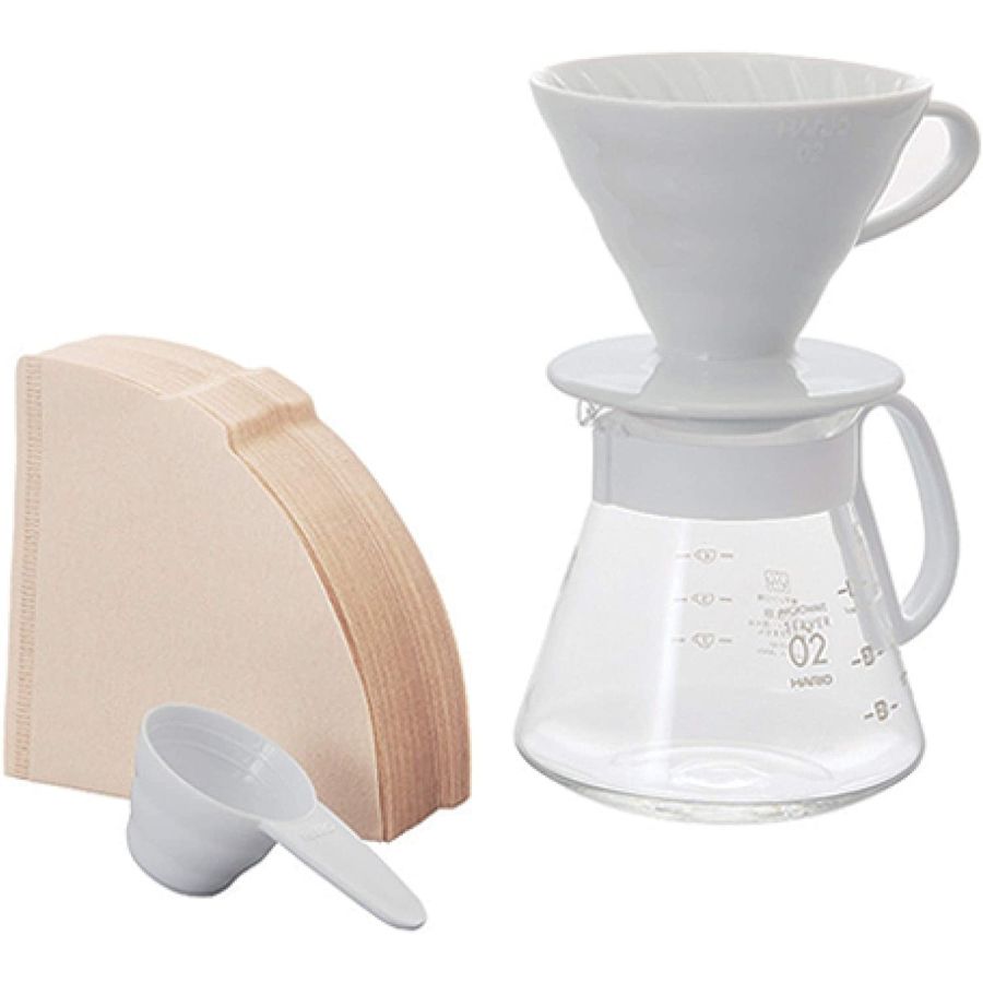 Hario V60-02 Ceramic Dripper Set 600 ml, valkoinen