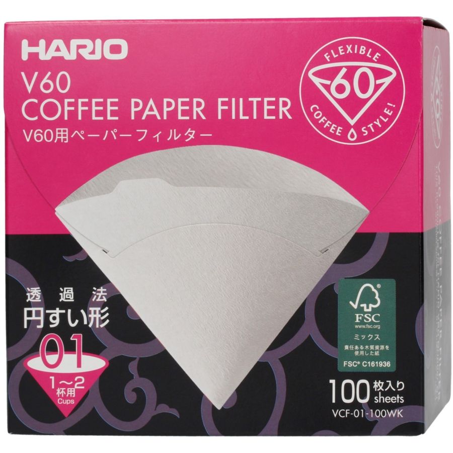Hario V60 suodatinpaperi koko 01, 100 kpl laatikko