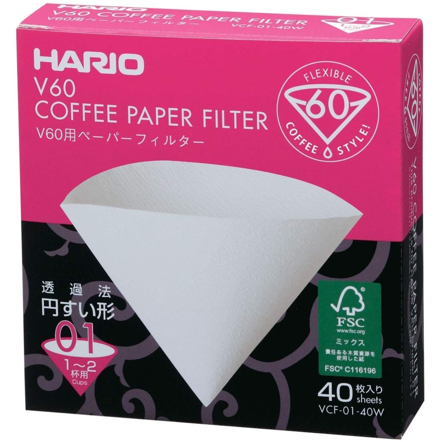 Hario V60 suodatinpaperi koko 01, 40 kpl laatikko