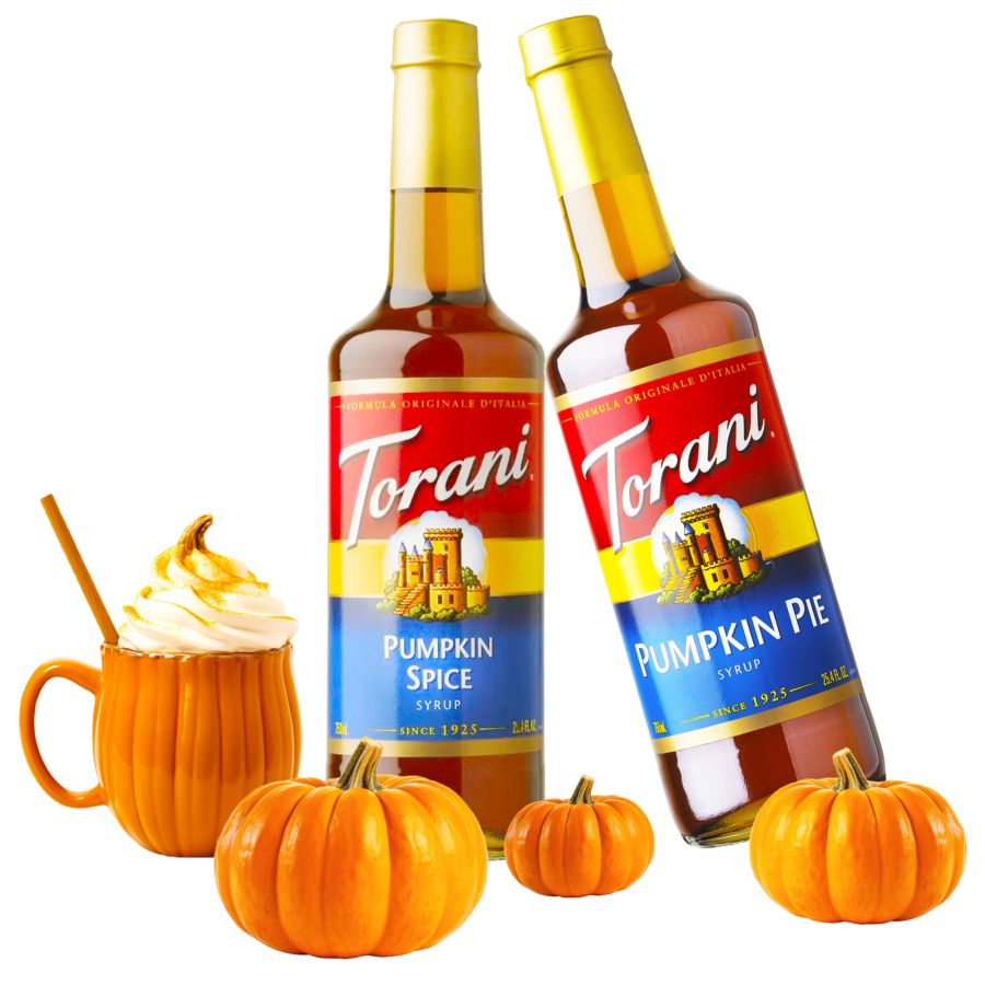 Torani Pumpkin Pie 750 ml + Torani Pumpkin Spice 750 ml makusiirappi