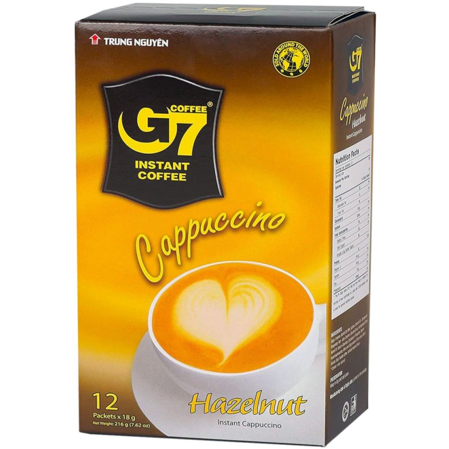 Trung Nguyen G7 Cappuccino Hazelnut pikakahvi 12 x 18 g annospakkausta