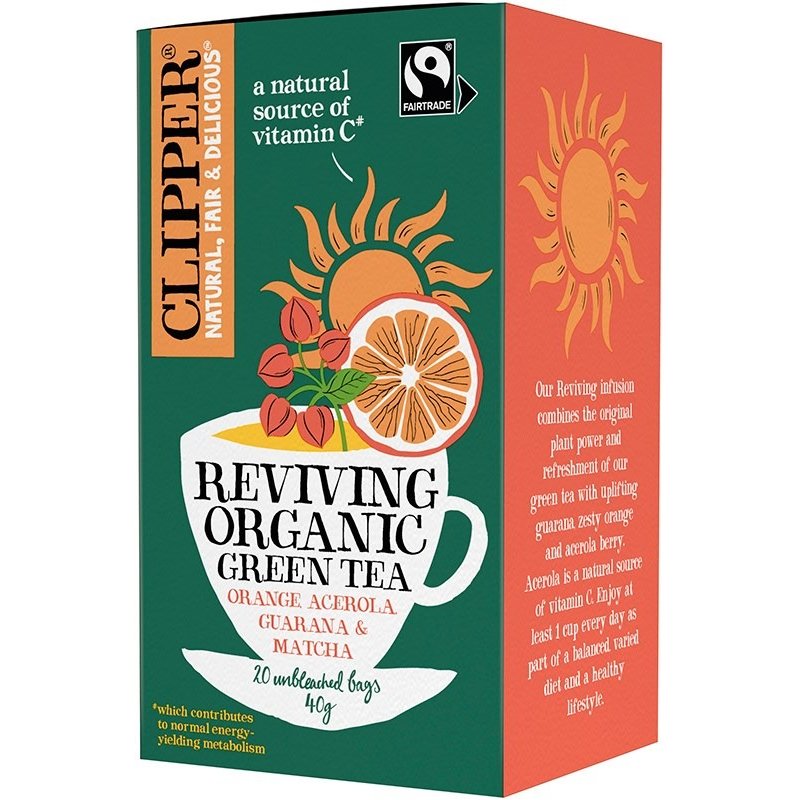 Clipper Organic Green Tea Reviving Orange. Acerola. Guarana & Matcha 20 teepussia