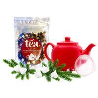 Crema Black Tea Winter Wonderland 100 g + Shamila keraaminen teepannu 1,2 l, punainen