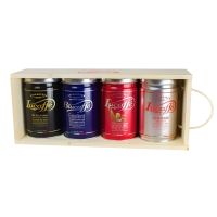 Lucaffé-lahjapakkaus 4 x 250 g kahvipavut puulaatikossa