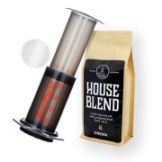 AeroPress kahvinkeitin + metallinen kestosuodatin + Crema House Blend 250 g