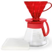 Hario V60 Dripper & Server Set -kaffeset storlek 02, Desert Red